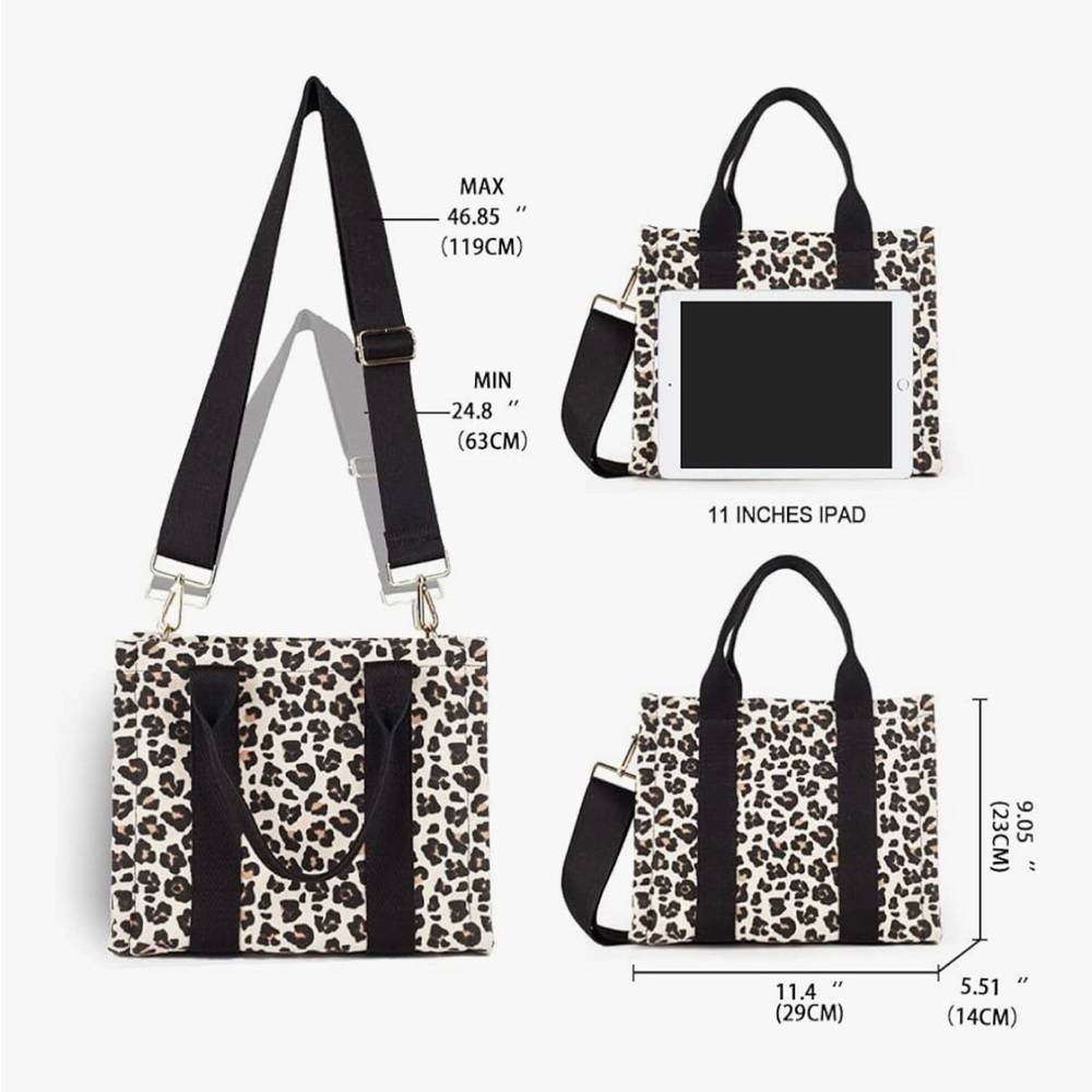 Leopard Print Tote Bag with Black Accents - Picture 2 of 5